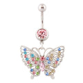 2022 Popular Stainless Steel Navel Belly Button Ring Crystal Rhinestone Butterfly Belly Bar Navel Piercing Ring Wholesale