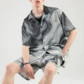 YUCHEN Men's Cotton Print Shirt New Luxury Short-Sleeved Pullover Tops Trendy Loose Standing Collar Breathable Casual Camouflage
