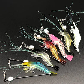 8cm 5g Luminous Shrimp Silicon Soft Artificial Bait With Hooks Swivels Anzois Para Pesca Sabiki Rigs Fishing Tackle