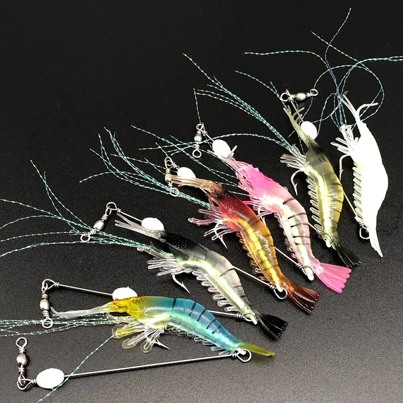 8cm 5g Luminous Shrimp Silicon Soft Artificial Bait With Hooks Swivels Anzois Para Pesca Sabiki Rigs Fishing Tackle