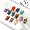 Hand Carved Natural Crystal KT Cat Charm Colorful Birthstone Gem Stone Hello Kitty Pendant with Stainless Steel Chain
