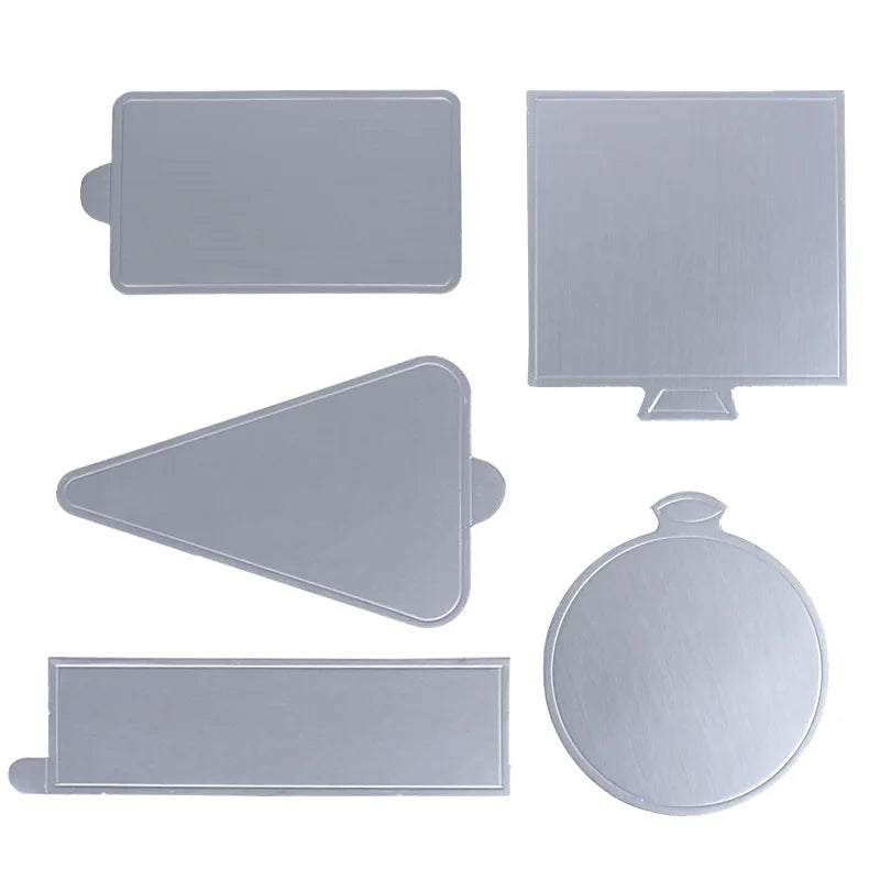 100pcs Food Grade Silver Mini Cake Base Board Different Shaped Sheet Cake Paper Board