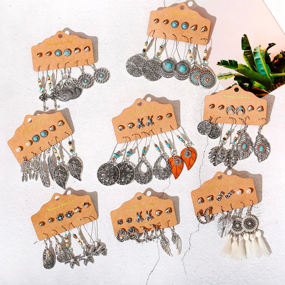 Douvei 6 Pairs / Set Bohemian Zinc Alloy Silver Plated Eco-Friendly Hoop Stud Earring Set Sunflower Women Charm Jewelry Party