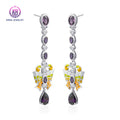 KIRIN Fashion 925 Silver Women Elegant Rainbow Color Drop Earrings 14K Gold Plated Zircon Party Gift