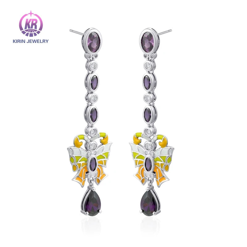 KIRIN Fashion 925 Silver Women Elegant Rainbow Color Drop Earrings 14K Gold Plated Zircon Party Gift