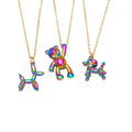 Trendy Gold Plated Bear Pendant Necklace Laser Gradient Cartoon Dog Balloon Hip Hop Style Christian Religious for Party