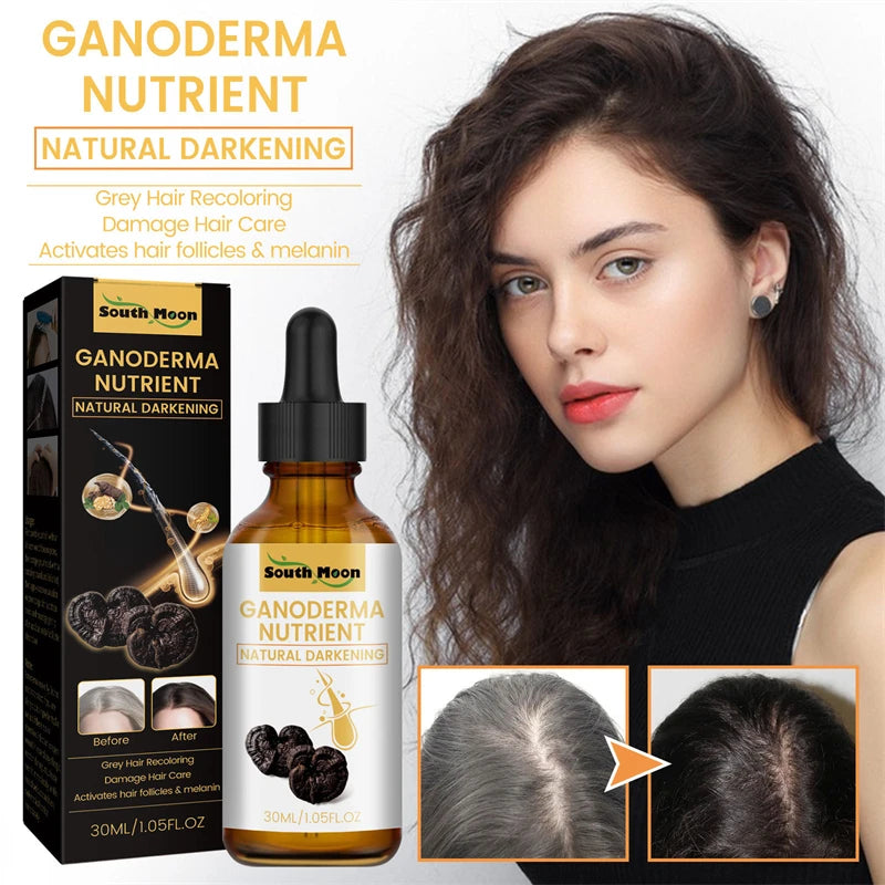 South Moon Women Men Black Granoderma Darkening Hair Repair Serum Oil Anti Loss Oil Control Hair Nourishing Blackening Liquid