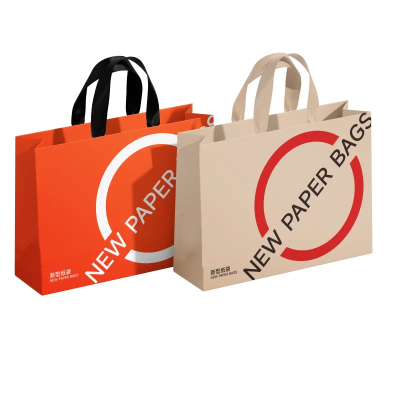 Stylish Rectangle Kraft Paper Bag Cotton Handle Custom Printed Logo Laminated Embossed for Shipping Gift Packaging for Clothing