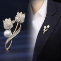 Imitation Pearl Tulip Flower Brooches for Women Elegant Rhinestone Floral Bouquet Lapel Pins Wedding Party Badge Jewelry(KBL106)