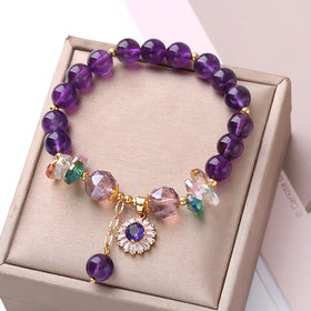 Wholesale Amethyst Beaded Bracelet Micro-set Zirconia Crystal Flower String Beaded Bracelet Exquisite Jewelry Gift for Girls