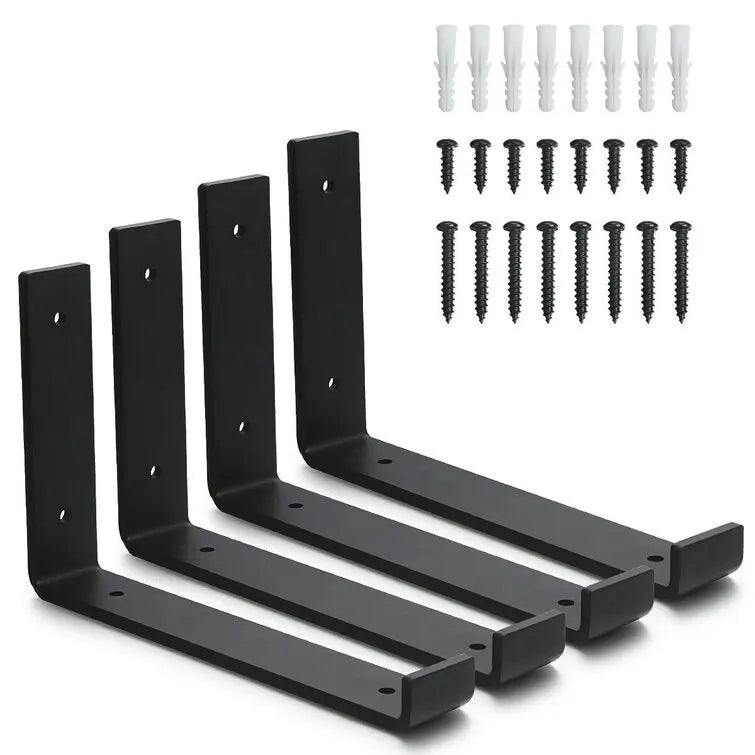 RHETECH L Shelf Bracket Heavy Duty DIY Open Shelving Hardware Rustic Iron Metal Scaffold Black Wall Floating Shelf Brackets