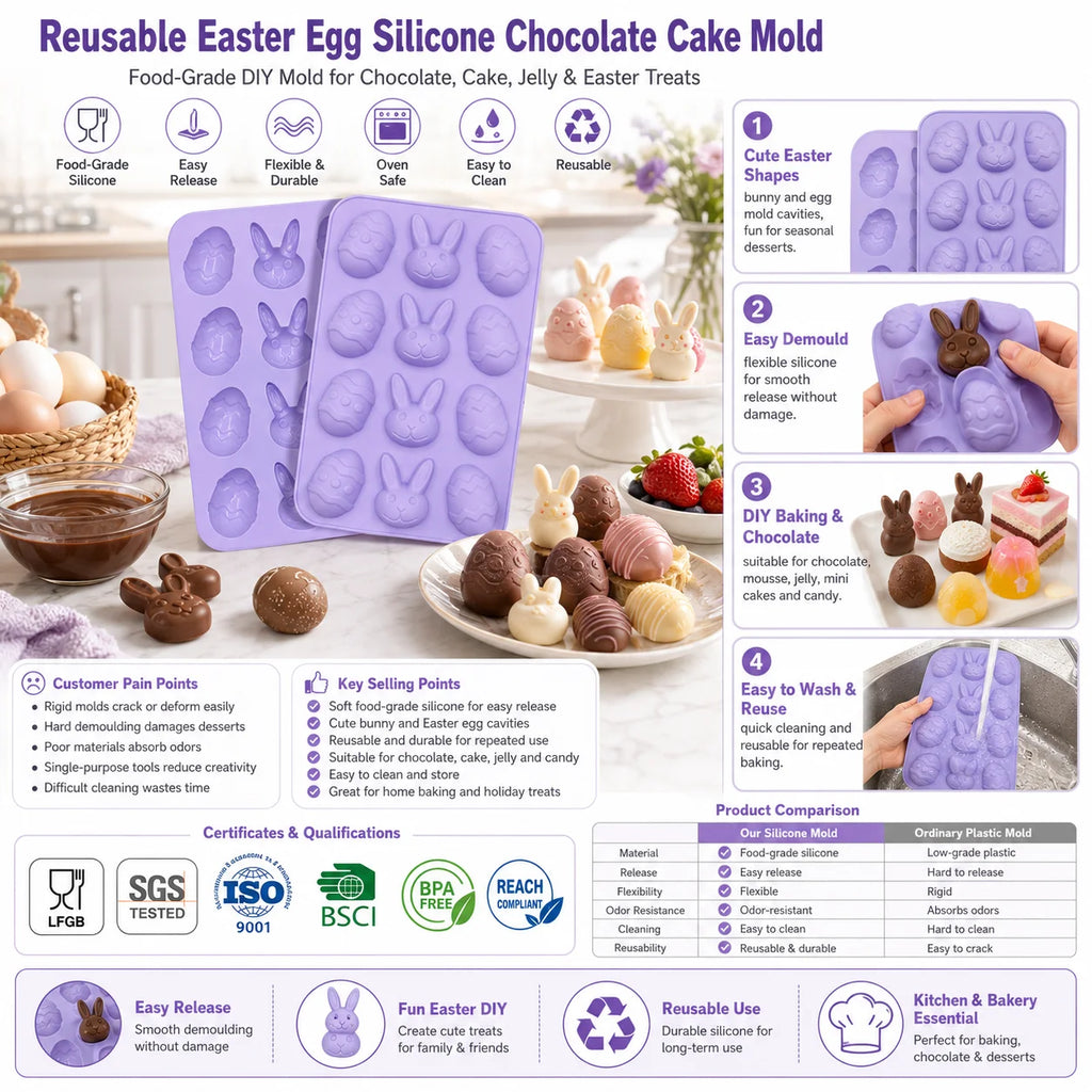Customized Design High Performance Eco Friendly Easter Egg Silicone Chocolate Cake Mold for Commercial Bakery Shop Use