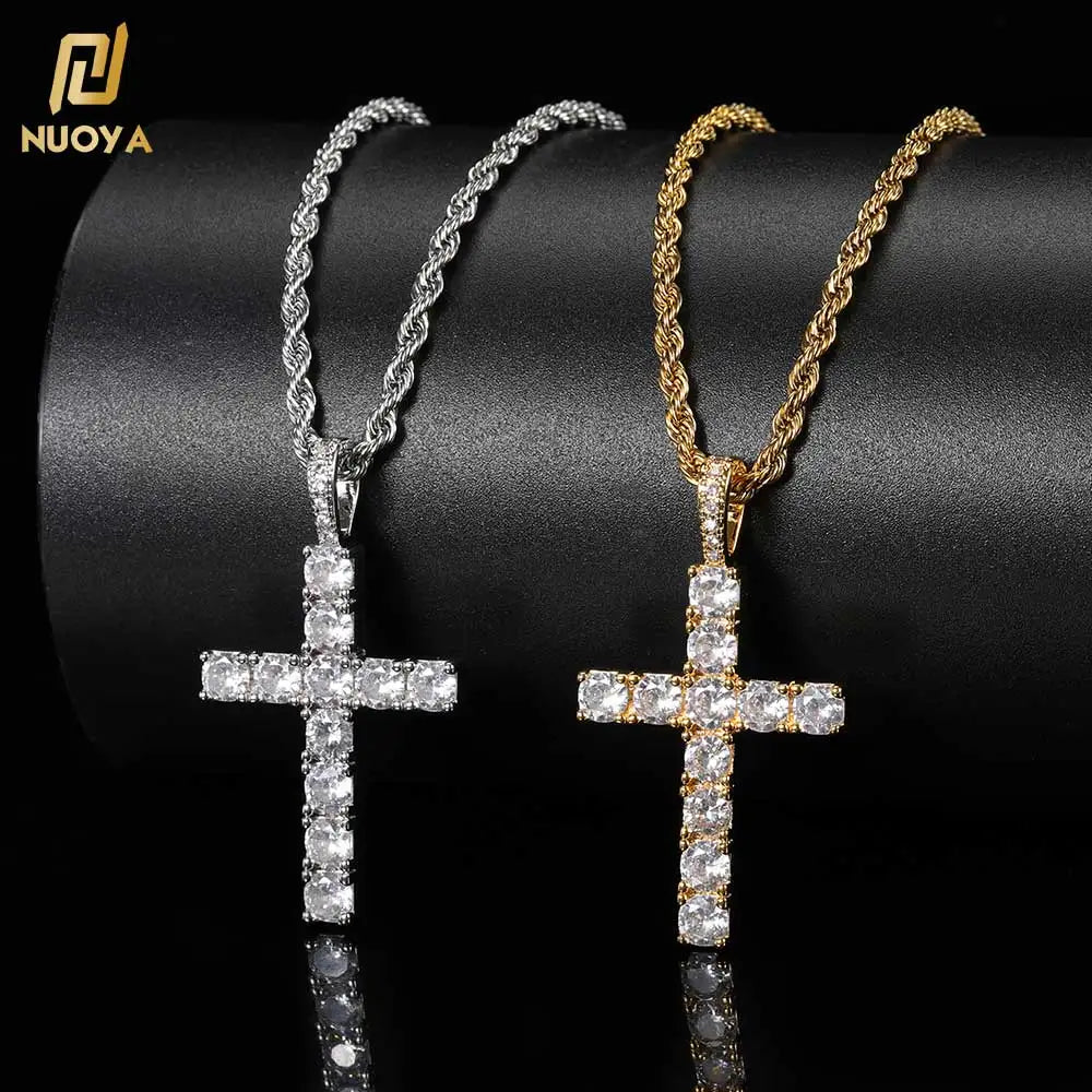 European and American Hip Hop Jewelry 18K Gold Christian Jesus Bling Diamond Cross Pendant Necklace for Men Women