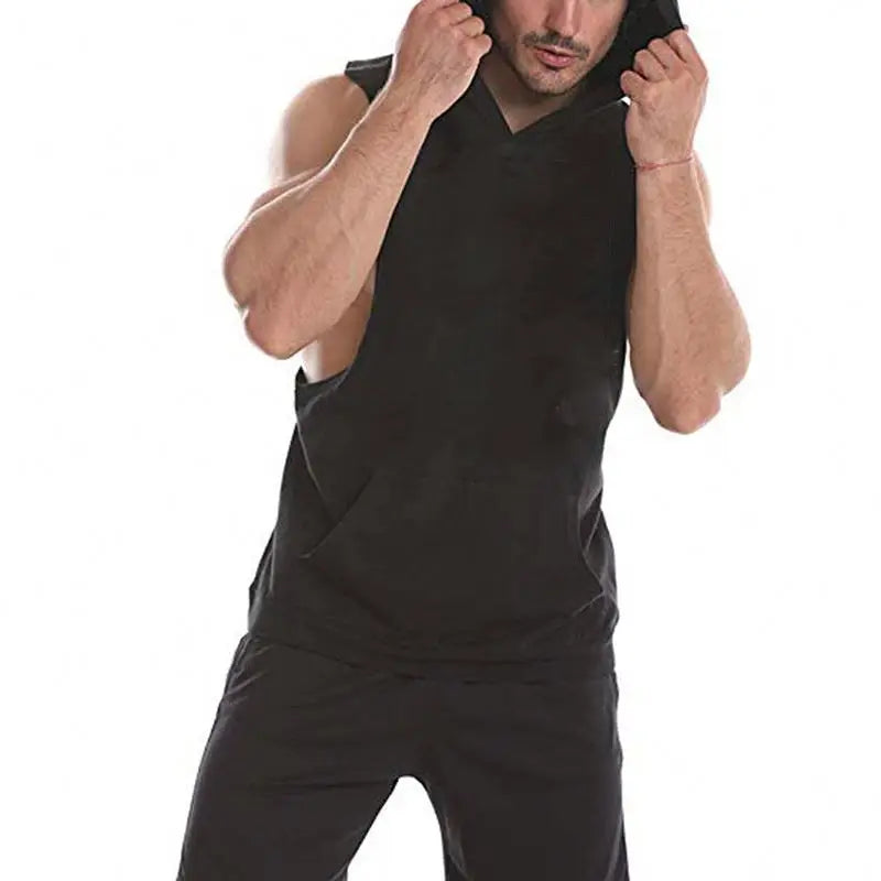 Summer 120g Thin Sports Jogger Men's Gym Wear Sleeveless Hoodies Men's Tank Top