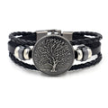 Punk Jewelry Vintage Alloy Tree of Life Shield Multilayer Leather Strip Beaded Bracelet for Men