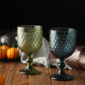 Vintage Colored Embossed Glass Wine Goblets 300ml Lead-Free Water Drinking Cups for Wedding Party Decor Catering