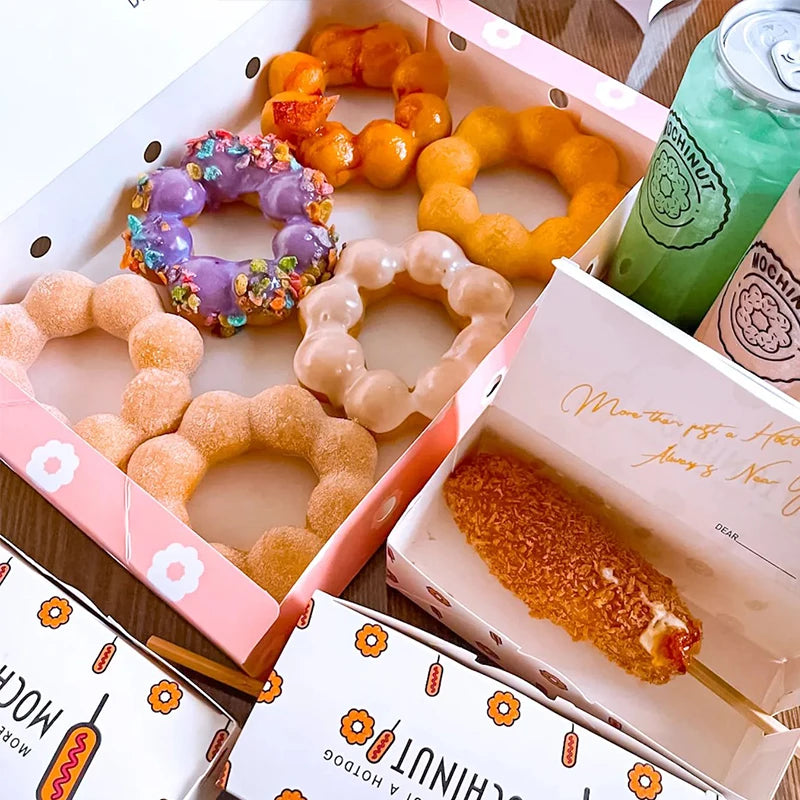 Manufacturer Supplier Foldable Mochinut Packaging Box Embossed Paper for Mochi Donuts Take Away Packing for Sushi Food Packaging MegaBDM