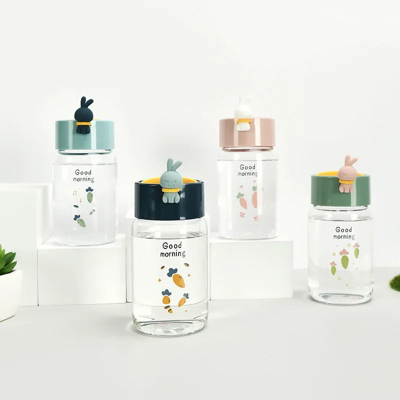 Hot Selling Cartoon Rabbit Glass Water Bottle for Children Gifts