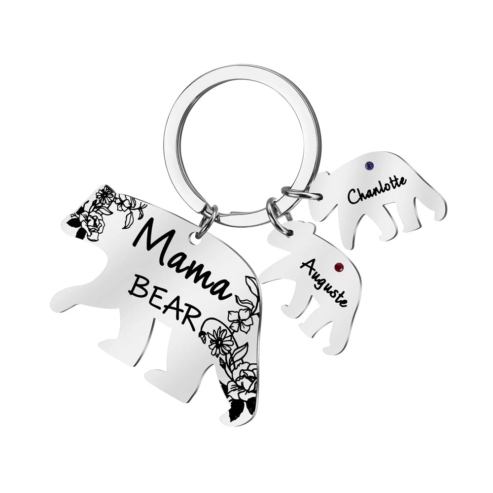 New Stylish Engraved Mamabear Stainless Steel Keychain Pendant Custom Creative Gift Animal Metal Bear Key Chain in Bulk