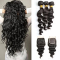 Raw Burmese Remy 15A Human Hair Loose Wave Bundle Human Hair Extensions With Lace Closure for Women Brazilian Hair Weave