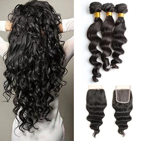 Raw Burmese Remy 15A Human Hair Loose Wave Bundle Human Hair Extensions With Lace Closure for Women Brazilian Hair Weave