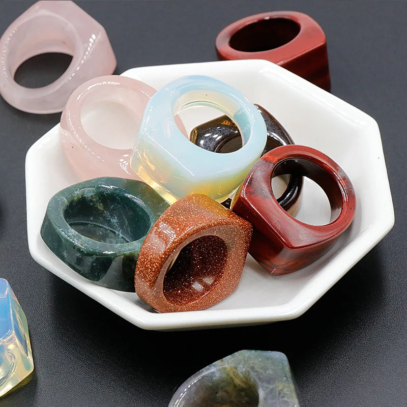 Natural Semi-precious pink Rose Quartz tiger Eye Crystal Black Gemstone Crafts Finger Ring Necklace Pendant Stone Jewelry Unisex