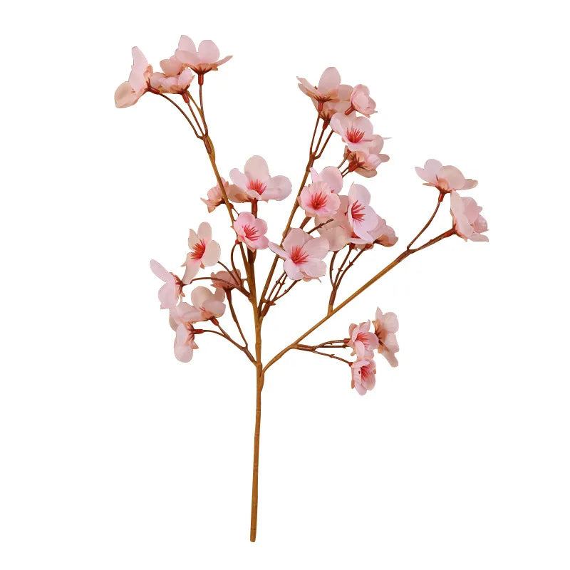 A-1507 Indoor Home Decoration Fake Light pink Artificial Peach Blossom Branch Silk White Artificial Peach Blossom Flower