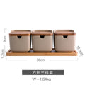 Set of 3 Ceramic Condiment Jars with Bamboo Lids for Herb & Spice Storage Home Kitchen Spice Container