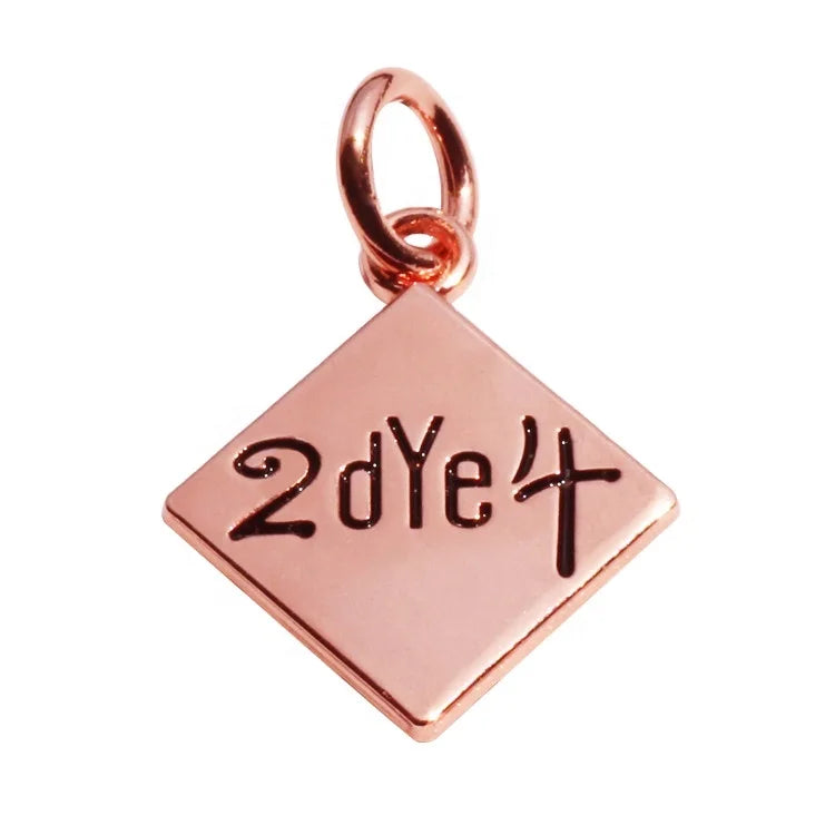 Custom Metal Brand Name Tags Zinc Alloy Rose Gold Hang Charms Gold Plated Jewelry Pendant for Keychain Christian Religious Style