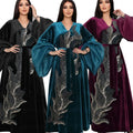 Velvet Autumn Winter Casual Sequins Puff Sleeve V-Neck Dubai Dress With Sashes Moroccan African Women Kaftan Ramadan