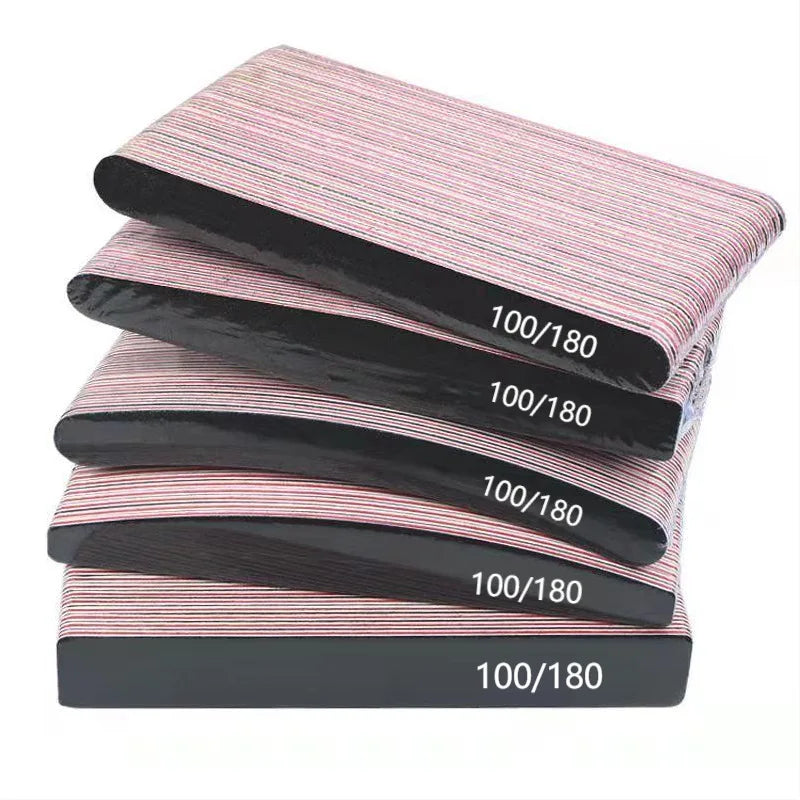 Black Color 25pcs/set 100/180 Nail Art Manicure Sanding Half Moon/Rectangle File  Sandpaper Nail Files