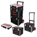 Vertak 3 in 1 Plastic Stackable Rolling Upright Trolley Tool Box for Car Repair Household Toolbox with Wheeled Tool Box