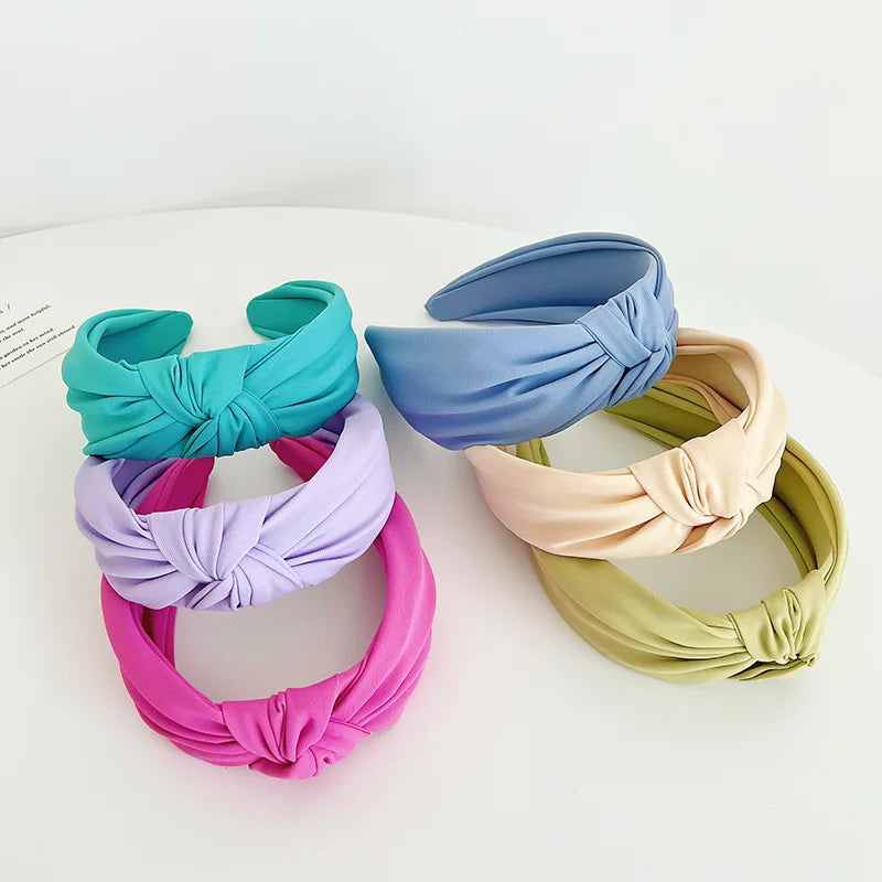 MIO Spring New French Bow Fabric Headband Solid Color Cross Knotted Wide Elastic Hairband Hoop for Women Hair Accessories