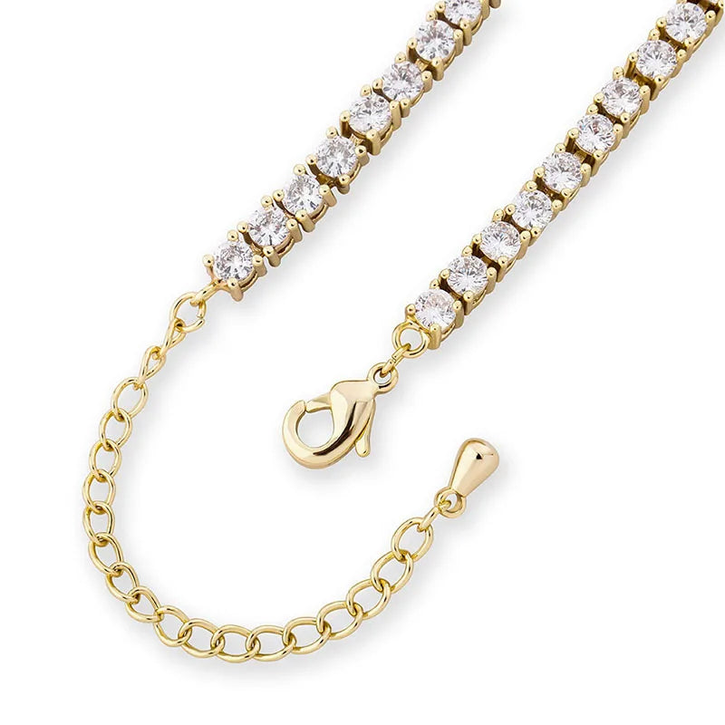 Summer Beach Gold Plated Ankle Chain Crystal Bling Bracelets Wedding Tennis Chain Adjustable Foot Jewelry Anklet for Women Girl MegaBDM