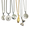 Hip Hops Vitruvian Pendant Men Saint Christopher Charm Stainless Steel Lion Feather Pendant Silver Hourglass Necklace Jewelry