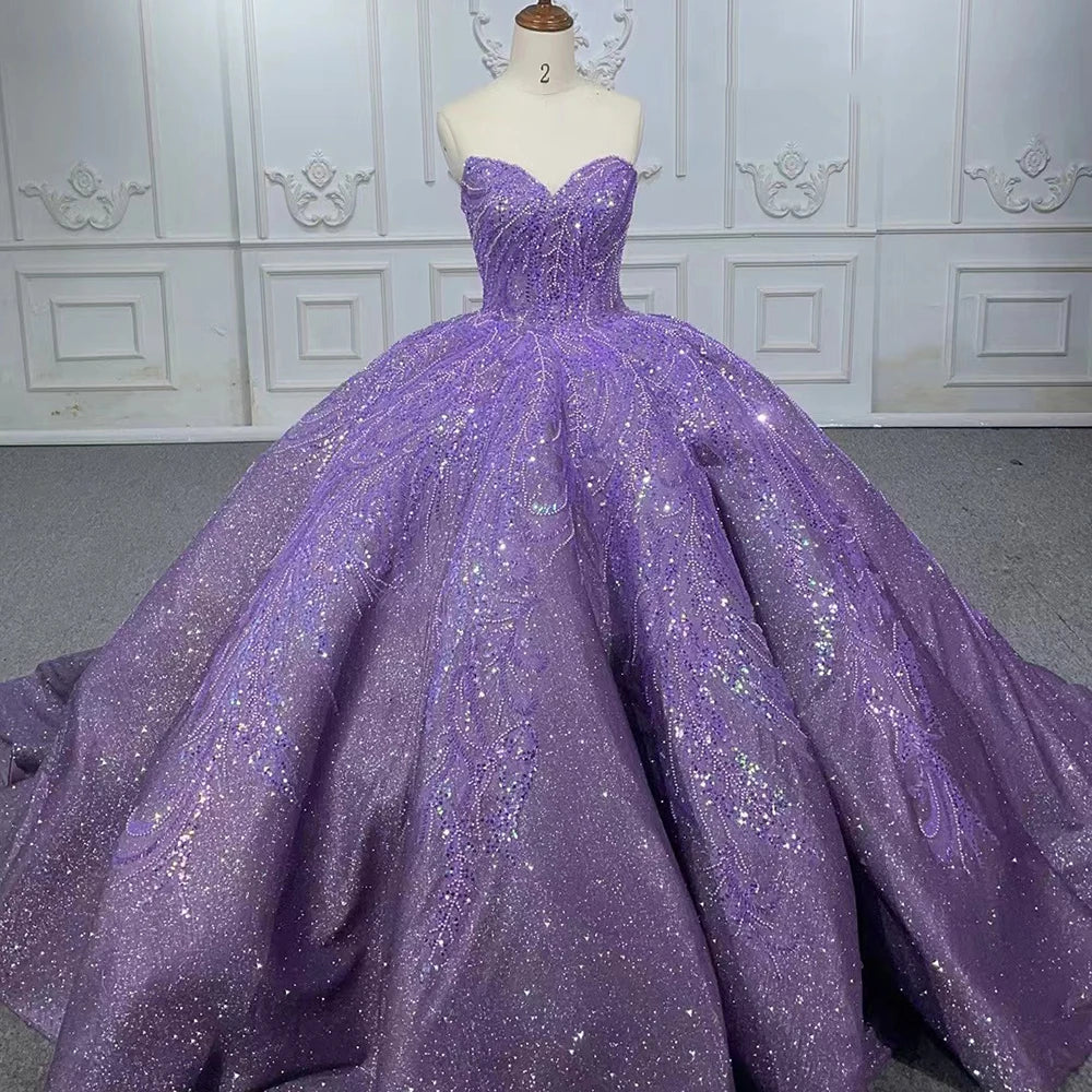Jancember 1144 Light Customization Service Chic Purple Strapless Beaded Ball Gown Quinceanera Party Evening Dresses