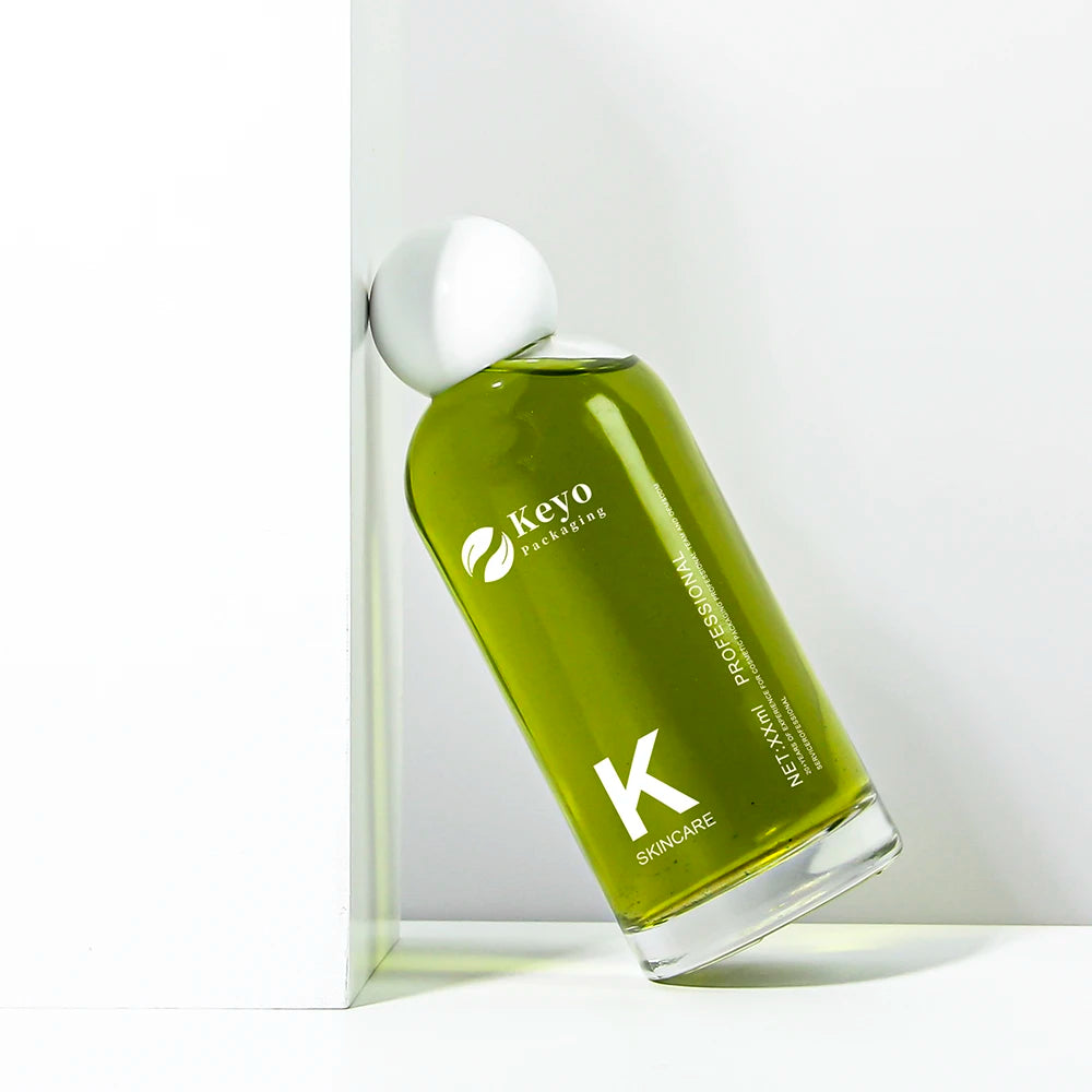Keyo GB-36 100ml/3oz Empty Hair Oil Bottles Glass Bottle with Pump Sprayer Silk Screen Printing -Shaped White Lid