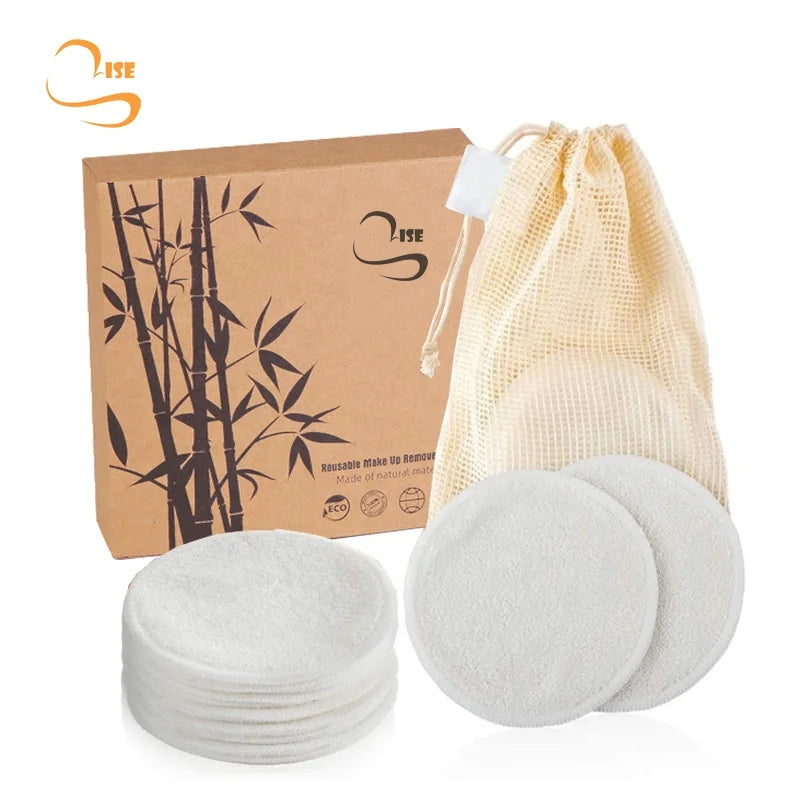 Reusable 3.15" Round Bamboo Terry Makeup Remover Pads Organic Laundry Bag Soft Facial Make up Remover