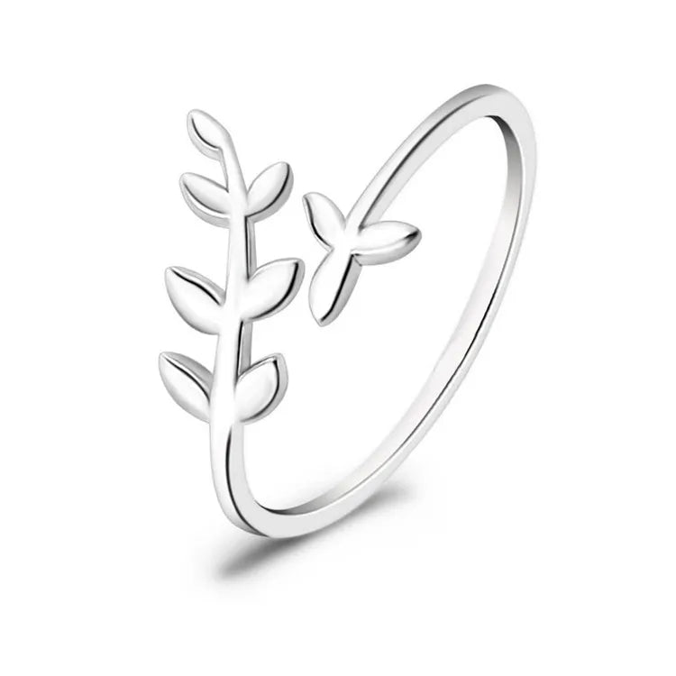 SP Elegant Leaves Ring Style Simple Design 925 Sterling Silver Adjustable Leaf Rings