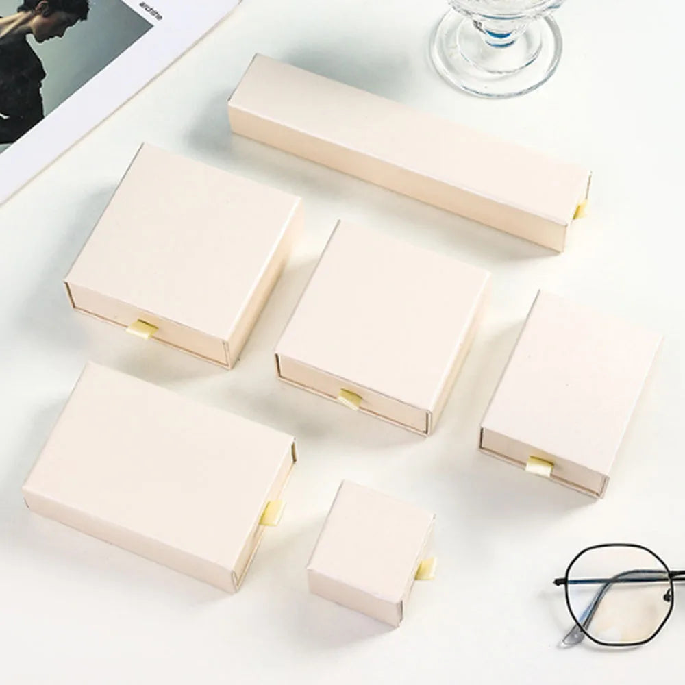 Multi Sizes Luxury Beige Corrugated Paper Gift Drawer Box for Necklace Bracelet Earring Ring Storage Packaging Jewelry Boxes