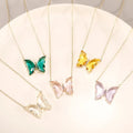 Trendy Butterfly Gold Chain Colorful Pendant Necklace Clavicle Chain Necklace Glass Crystal Butterfly Pendant Necklace for Women