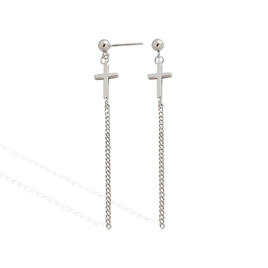Tassel Stud Earrings with Cross Dangle for Women Sterling Silver 925 Cross Pierced Earrings