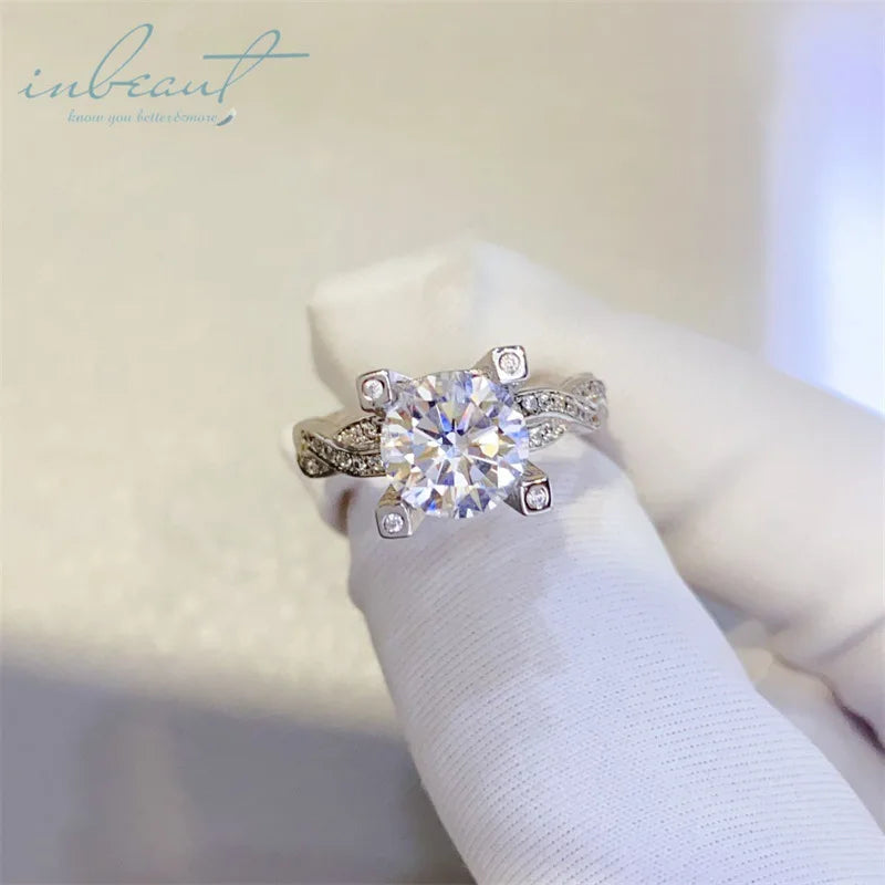 Silver 925 Original 2 Carat Brilliant Cut Pass Diamond Test D Color Moissanite Cow Head Wedding Ring for Women Fine Jewelry