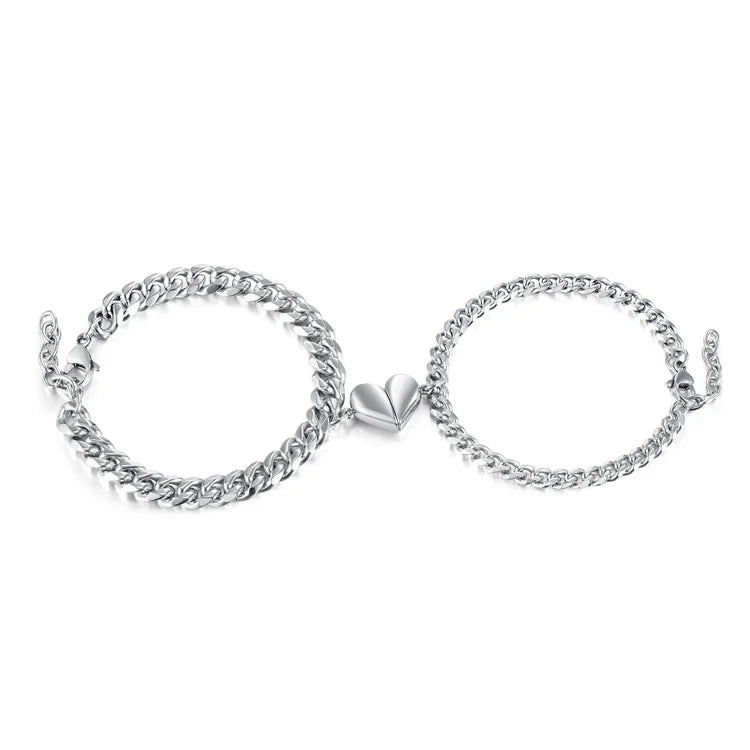 Nordic Couple Bracelet Jewelry Stainless Magnet Heart Pendant Bracelet