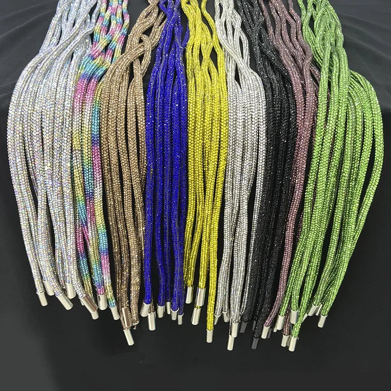 S528 Round Crystal Drawstring Luxury Diamond Cord Rhinestone Hoodies String for Hoodies Pants Belt DIY
