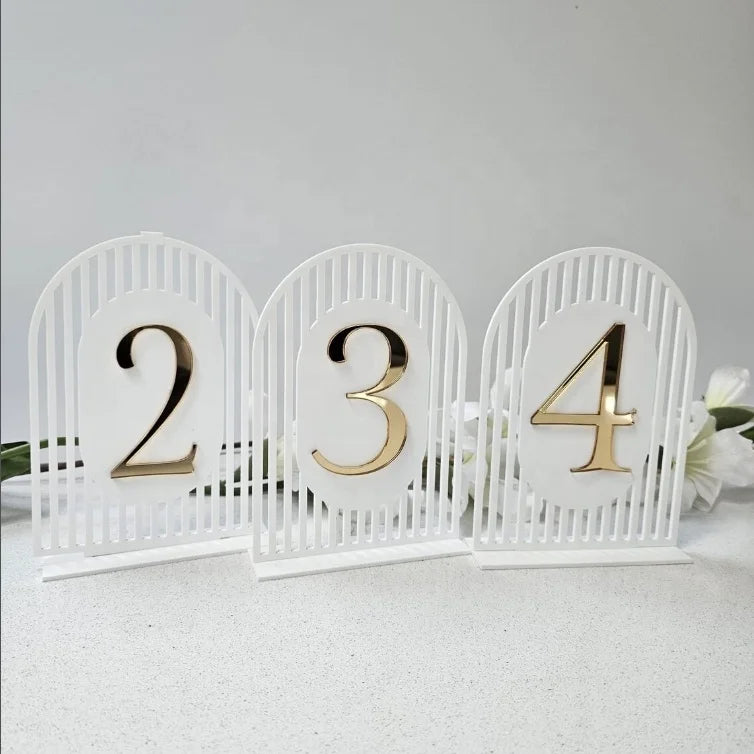 Customized Wedding Unique Modern Table Numbers Event Table Numbers Matt White and Gold Table Numbers