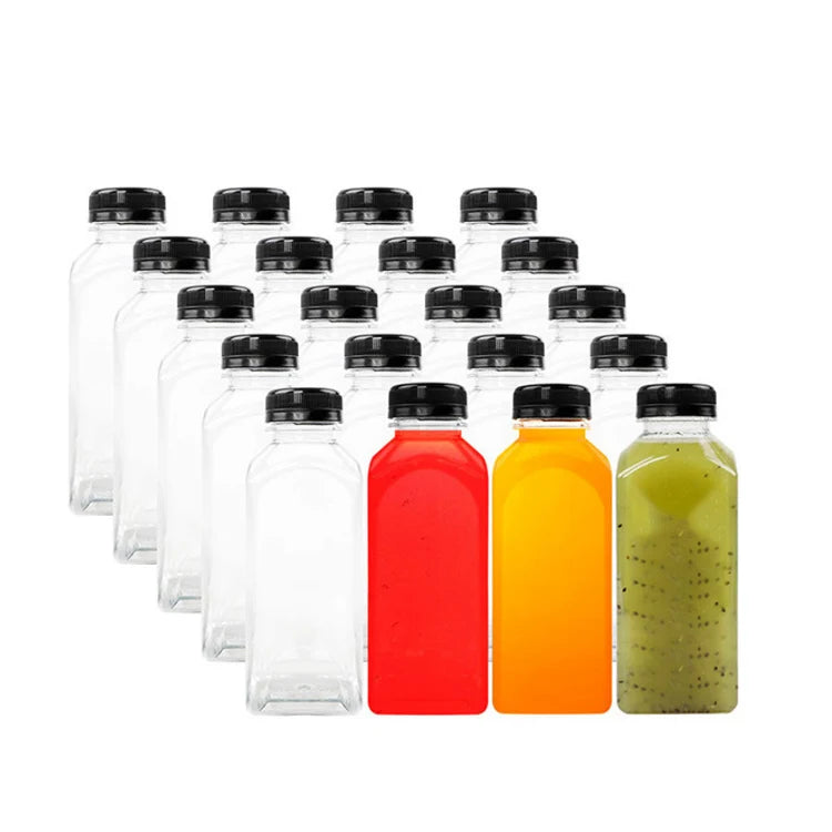 Plastic Juice Bottles PET 100ml 120ml 250ml 350ml 400ml 500ml Plastic Empty Square Juice Bottle With Custom Lids