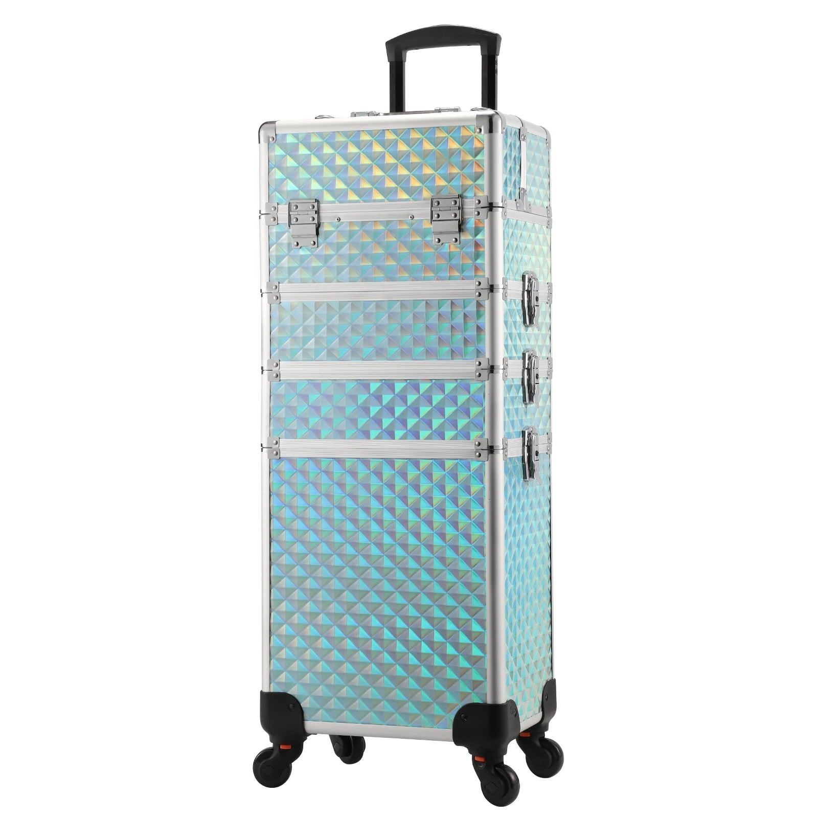 4 1 Aluminum Rolling Makeup Train Case Trolley Professional Artist Beauty Storage Case Large Capacity Diamond Pattern Open