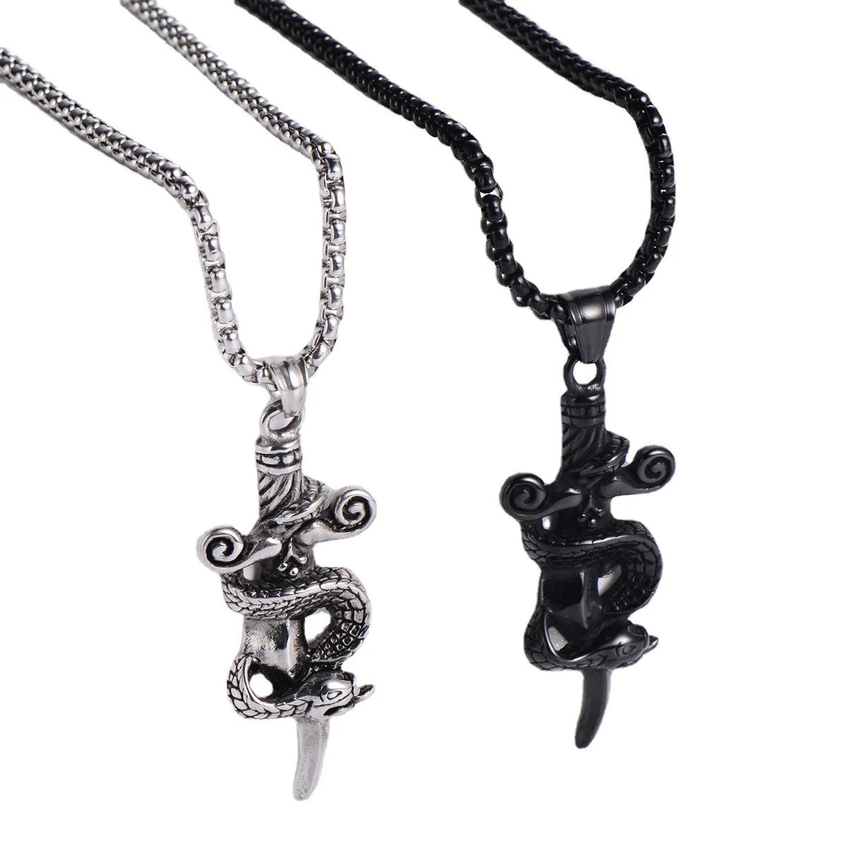 Hiphop Mens Jewelry Stainless Steel Snake Sword Pendant Necklace