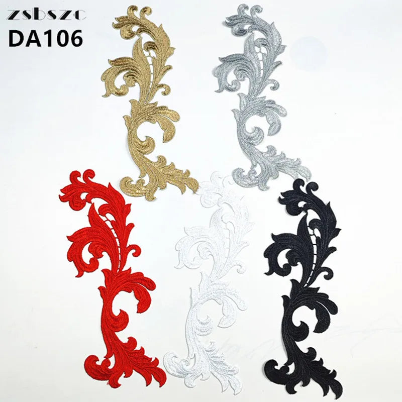 Newly Designed Pair of Lace Patches for Clothing Adorned With Multi-color Embroidery Decals
